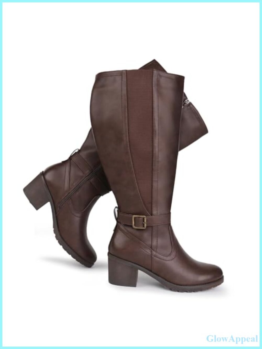 Women's Extra Wide Calf Knee High Boots Stretch Panel Side Zipper Block Heel